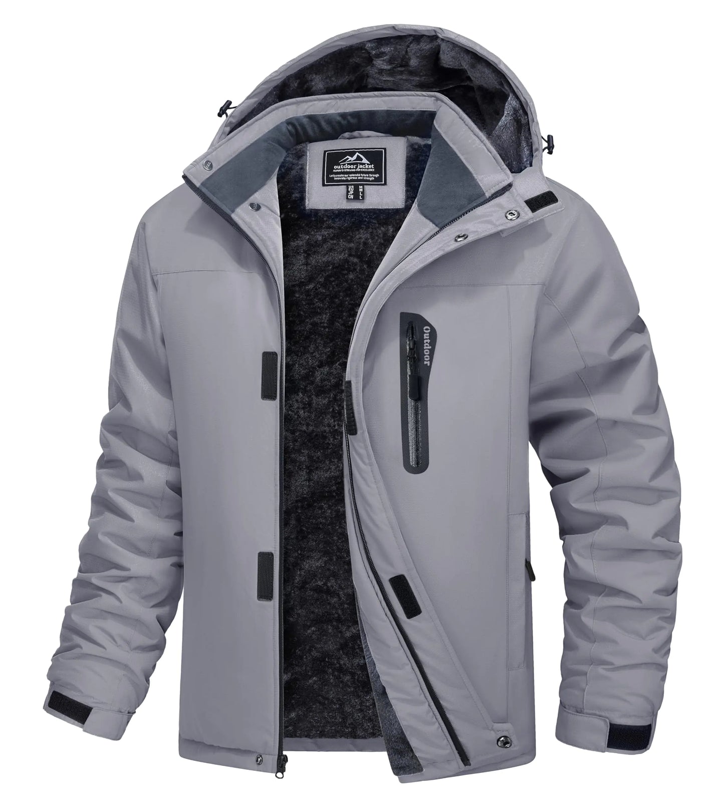 MAGCOMSEN Fleece Jacket Men Warm Fleece Lined Winter Jackets Mountain Waterproof Ski Snow Jacket Parka Raincoats with Hood Light GreyXL