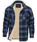 EKLENTSON Winter Jackets for Men Sherpa Lined Plaid Jacket Windproof Flannel Jacket Soft Fleece Fall Coat Grey Blue XL
