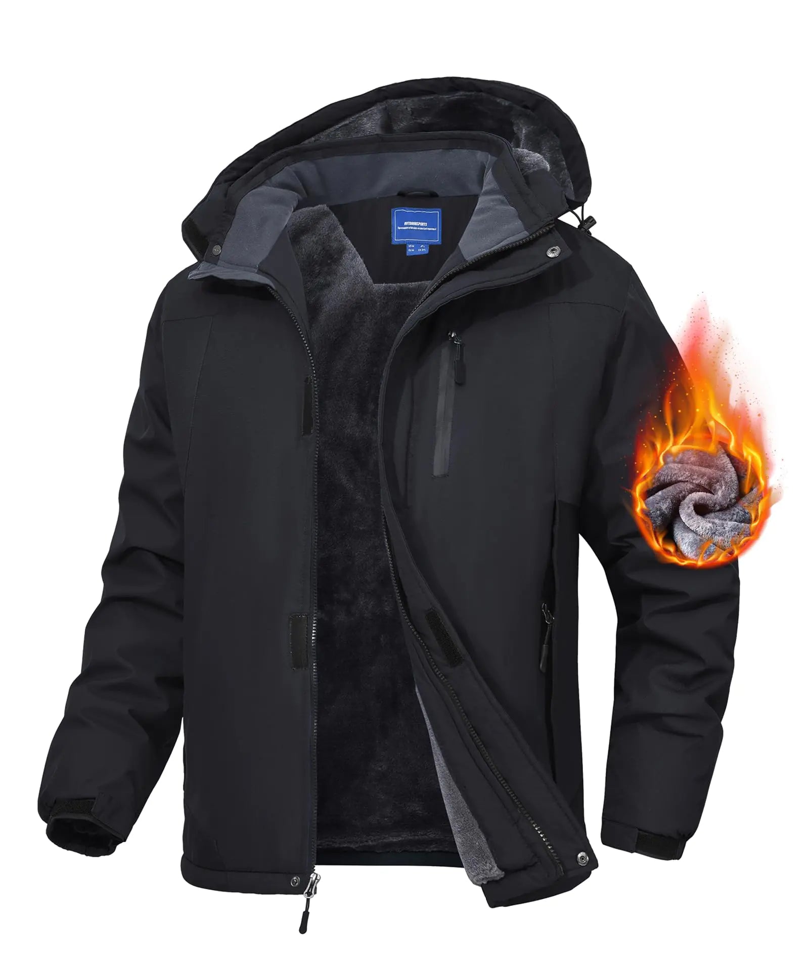 Zoofly Ski Jacket for Men Waterproof Snow Winter Coat with Hood Fleece Liner Warm Windproof Ripstop Outdoor Raincoat With Multi Pockets Black M