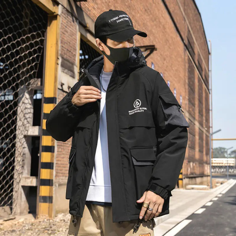 Fashion Print Hooded Cotton Jacket for Men Winter Wear