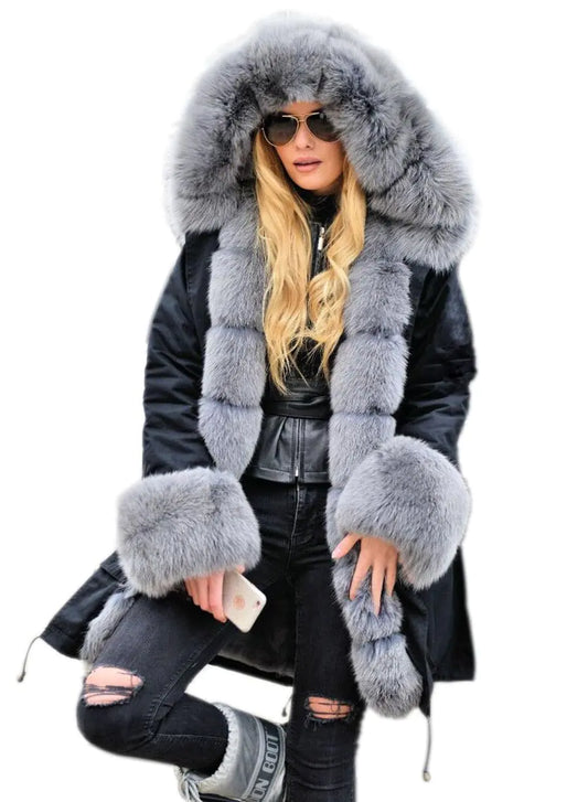 Aoxwomens Winter Jackets for Women Warm Thicken Down Coat Fall Spring Hooded Long Parka (X-Large Black 7008)