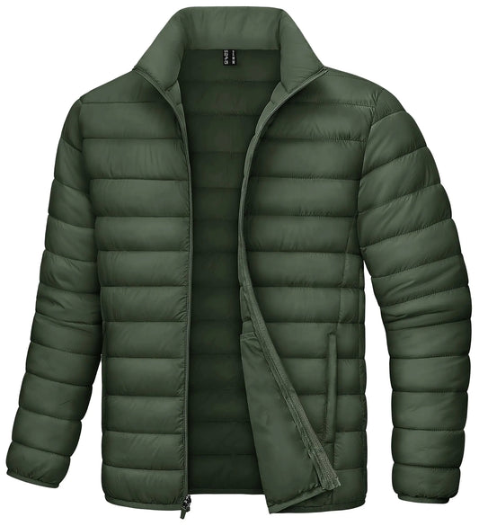 DOKASIN Puffer Jacket Men Packable Lightweight Down Jacket Men Winter Warm Coats Water-Resistant Windproof Insulated Quilted Coat Army Green 2XL