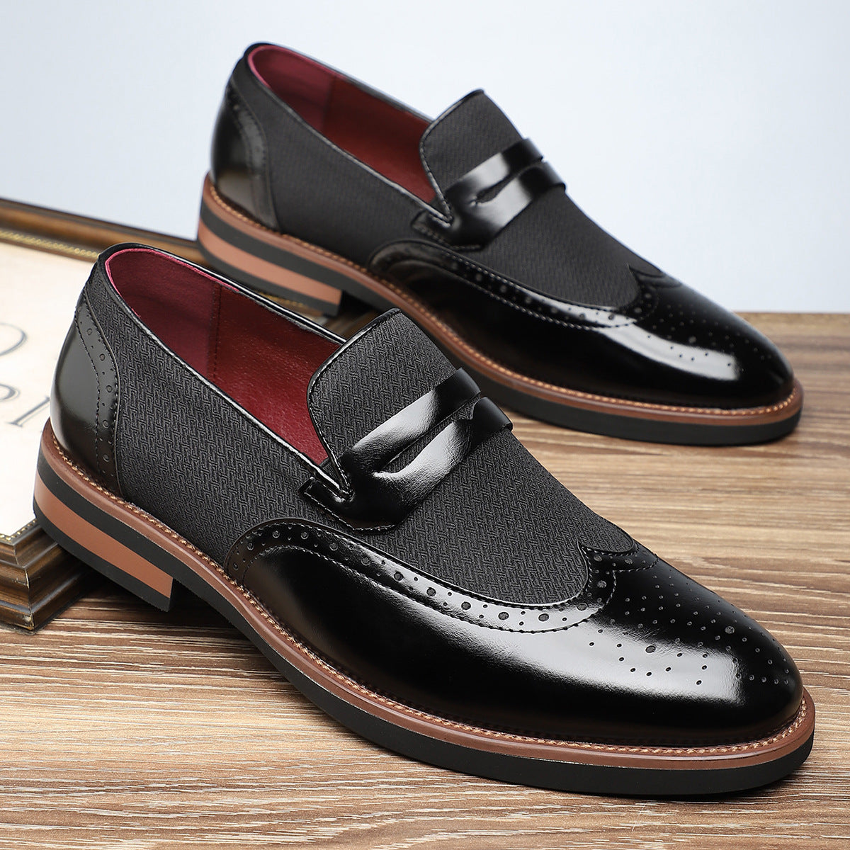 Men's British Style Casual PU Leather Shoes – Color Block Design | Sizes 39–48