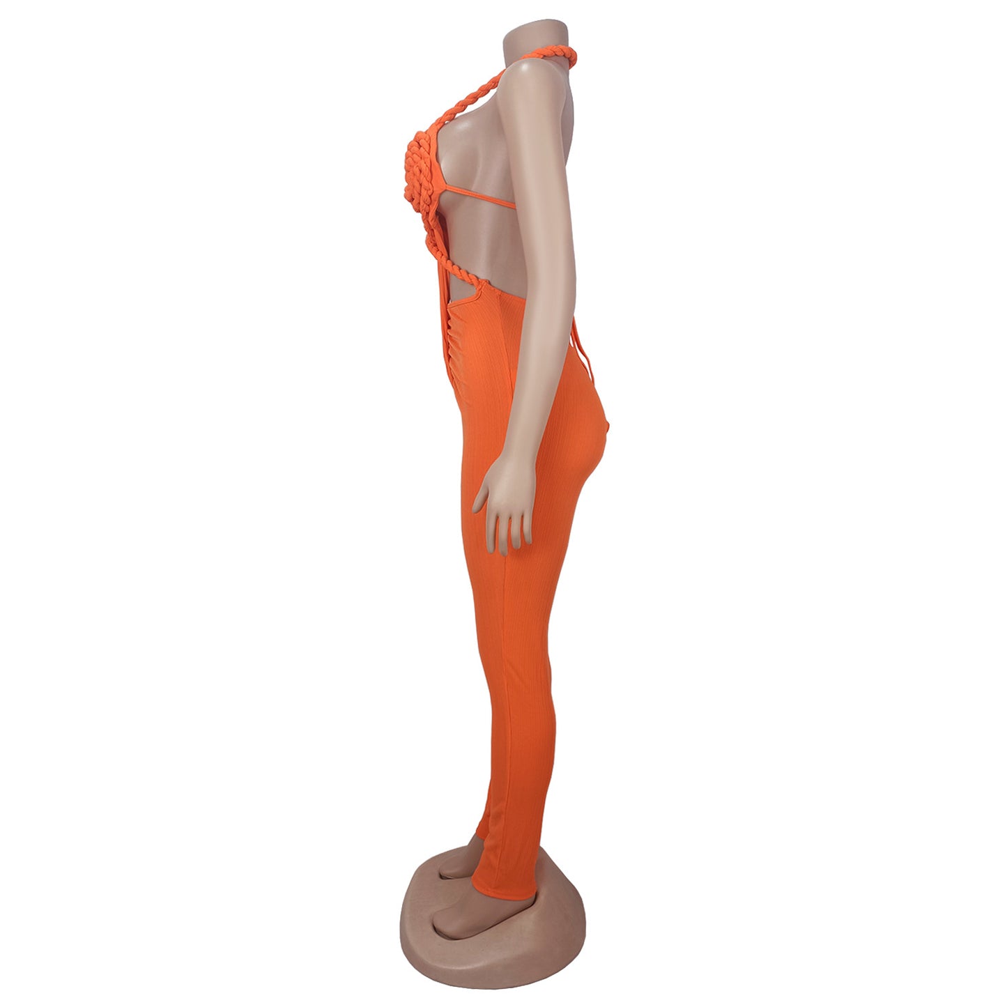 GLCMYAYA Women Halter Neck Knit Ribbed Ruched Stacked Jumpsuits 2025 Summer Vacation Beach Romper Playsuit One Piece Set Outfits