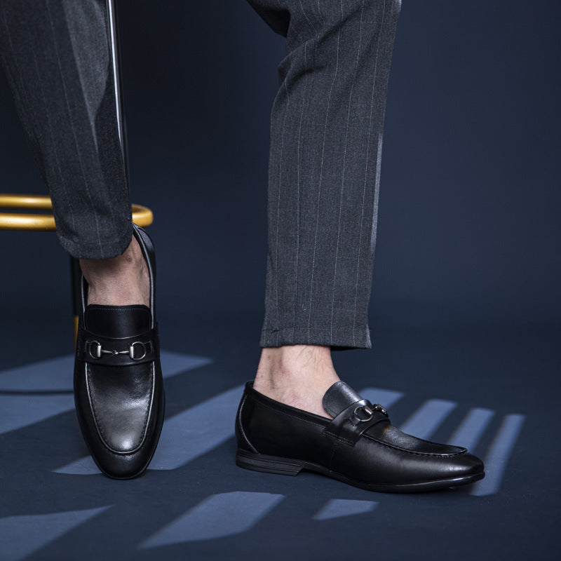 Men's Handmade Cowhide Leather Business Shoes – Horse-Bit Buckle Formal Dress Footwear