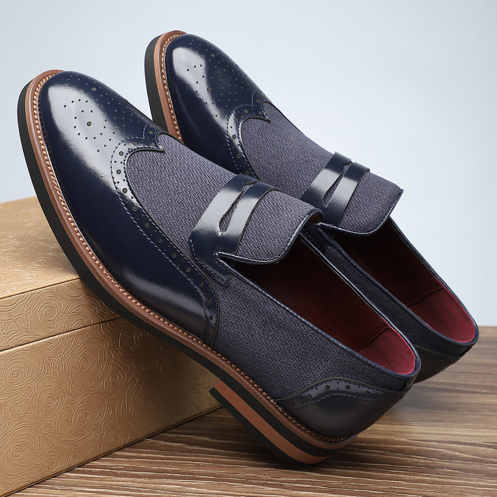Men's British Style Casual PU Leather Shoes – Color Block Design | Sizes 39–48