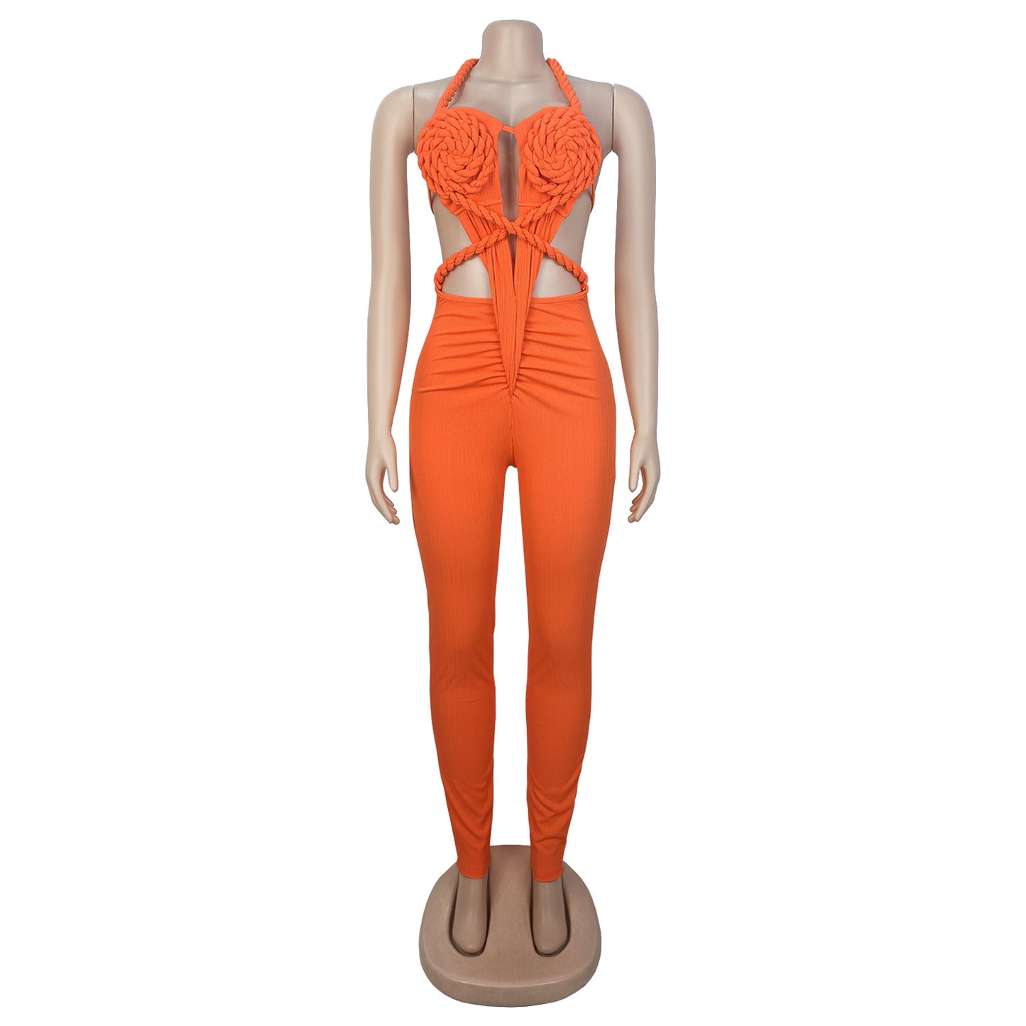 GLCMYAYA Women Halter Neck Knit Ribbed Ruched Stacked Jumpsuits 2025 Summer Vacation Beach Romper Playsuit One Piece Set Outfits