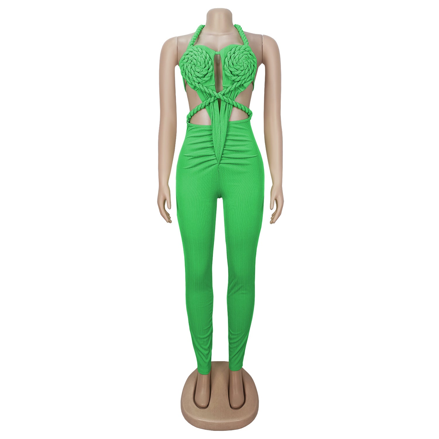 GLCMYAYA Women Halter Neck Knit Ribbed Ruched Stacked Jumpsuits 2025 Summer Vacation Beach Romper Playsuit One Piece Set Outfits
