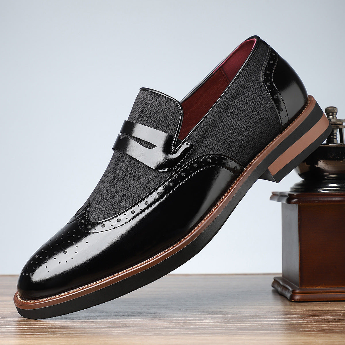 Men's British Style Casual PU Leather Shoes – Color Block Design | Sizes 39–48