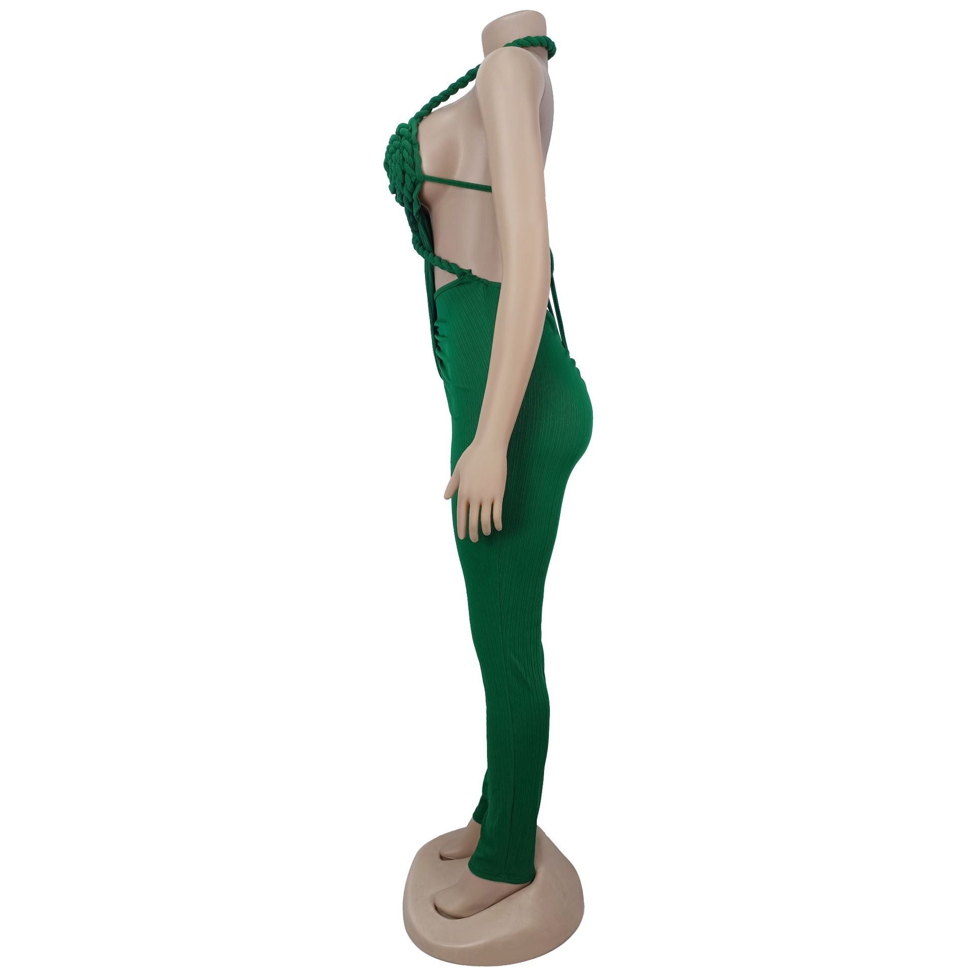 GLCMYAYA Women Halter Neck Knit Ribbed Ruched Stacked Jumpsuits 2025 Summer Vacation Beach Romper Playsuit One Piece Set Outfits