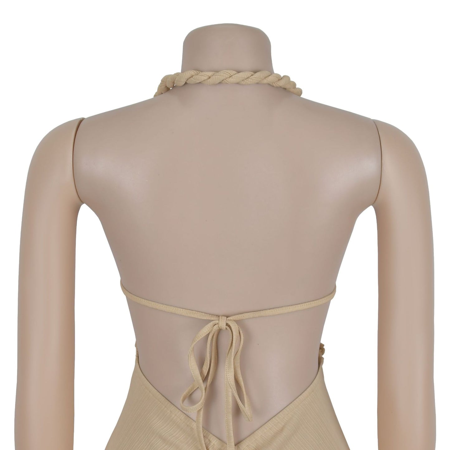 GLCMYAYA Women Halter Neck Knit Ribbed Ruched Stacked Jumpsuits 2025 Summer Vacation Beach Romper Playsuit One Piece Set Outfits