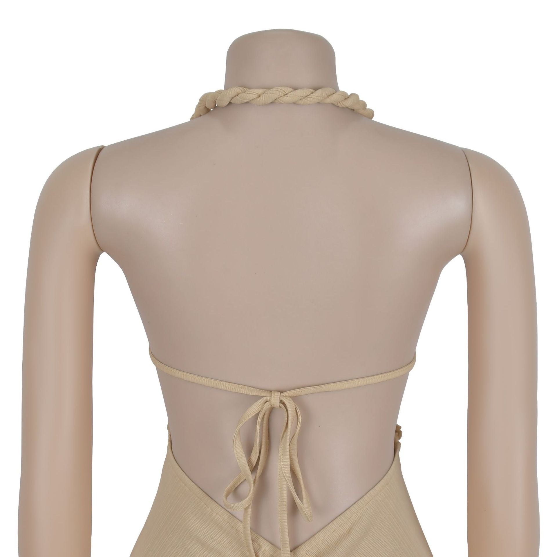 GLCMYAYA Women Halter Neck Knit Ribbed Ruched Stacked Jumpsuits 2025 Summer Vacation Beach Romper Playsuit One Piece Set Outfits