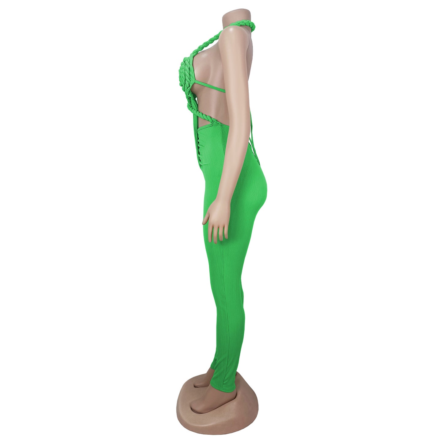 GLCMYAYA Women Halter Neck Knit Ribbed Ruched Stacked Jumpsuits 2025 Summer Vacation Beach Romper Playsuit One Piece Set Outfits