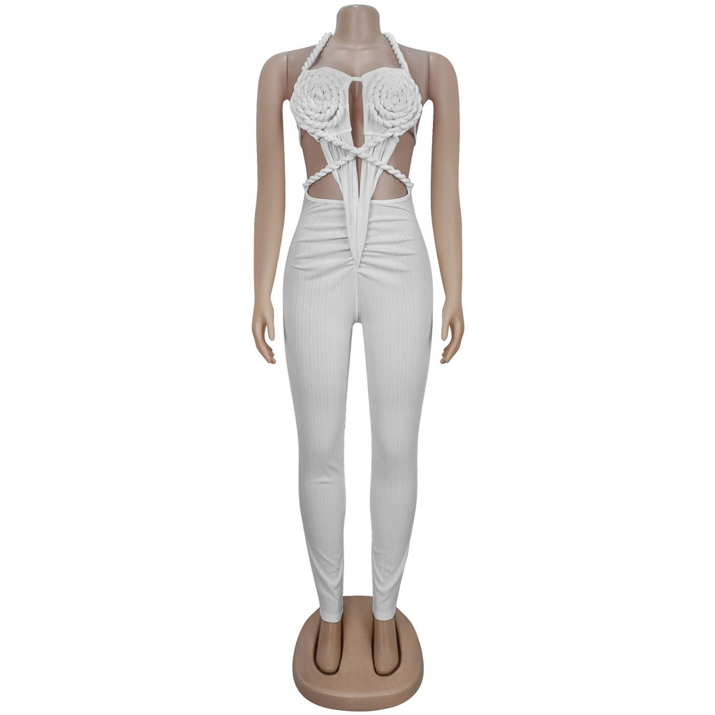 GLCMYAYA Women Halter Neck Knit Ribbed Ruched Stacked Jumpsuits 2025 Summer Vacation Beach Romper Playsuit One Piece Set Outfits