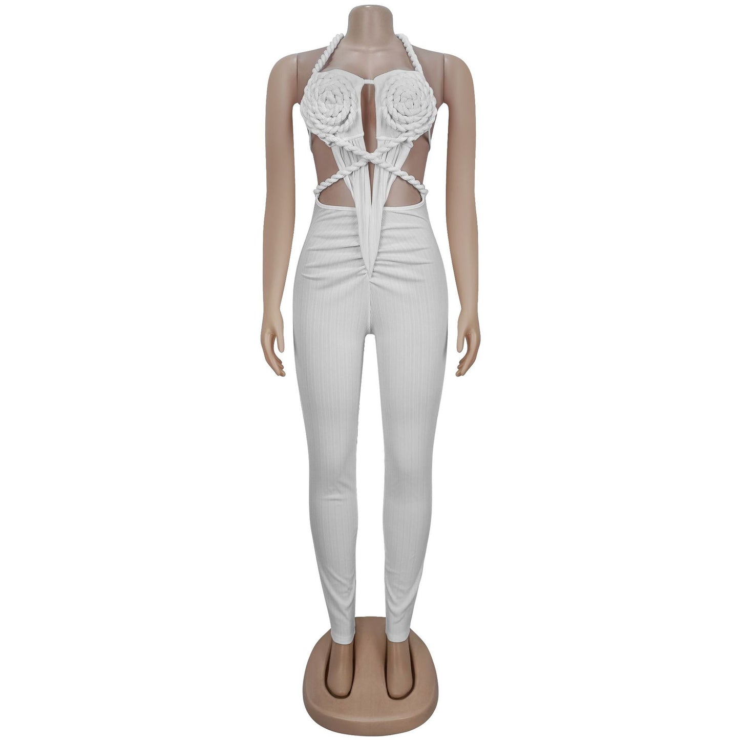 GLCMYAYA Women Halter Neck Knit Ribbed Ruched Stacked Jumpsuits 2025 Summer Vacation Beach Romper Playsuit One Piece Set Outfits