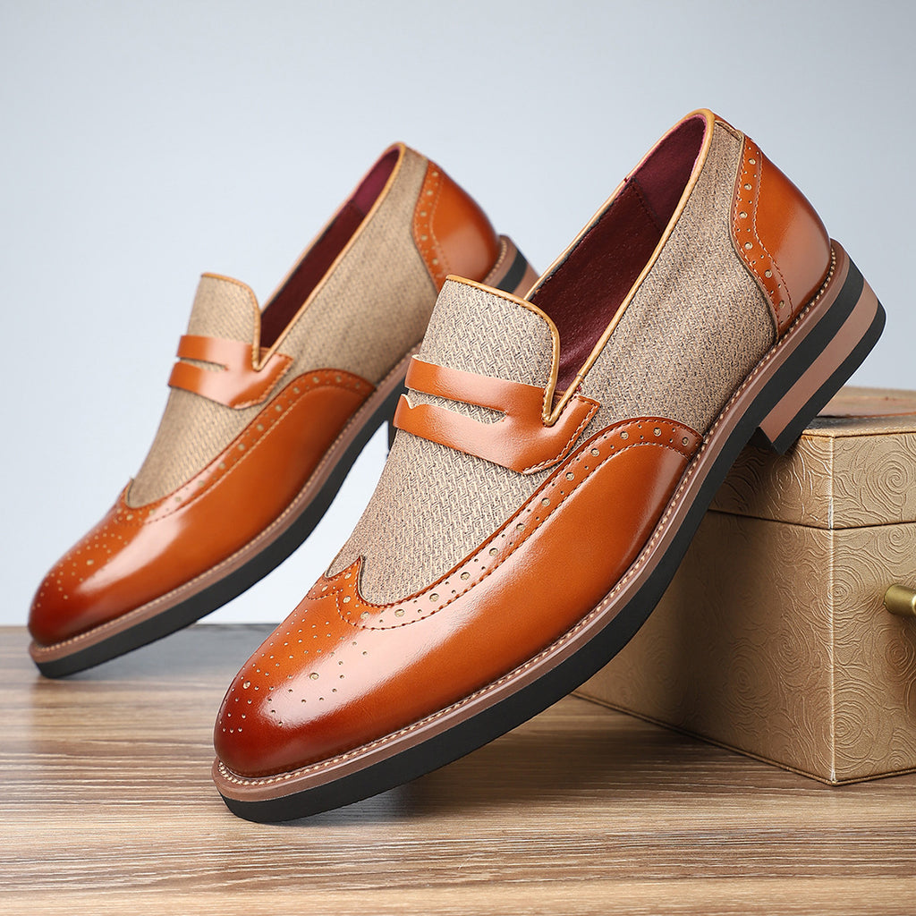 Men's British Style Casual PU Leather Shoes – Color Block Design | Sizes 39–48