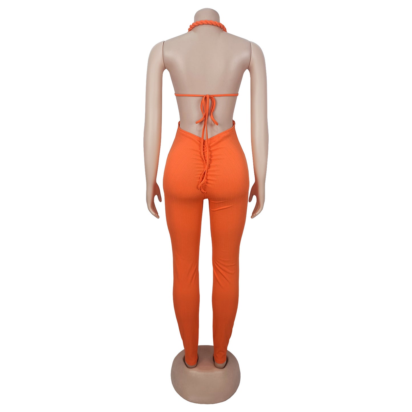 GLCMYAYA Women Halter Neck Knit Ribbed Ruched Stacked Jumpsuits 2025 Summer Vacation Beach Romper Playsuit One Piece Set Outfits