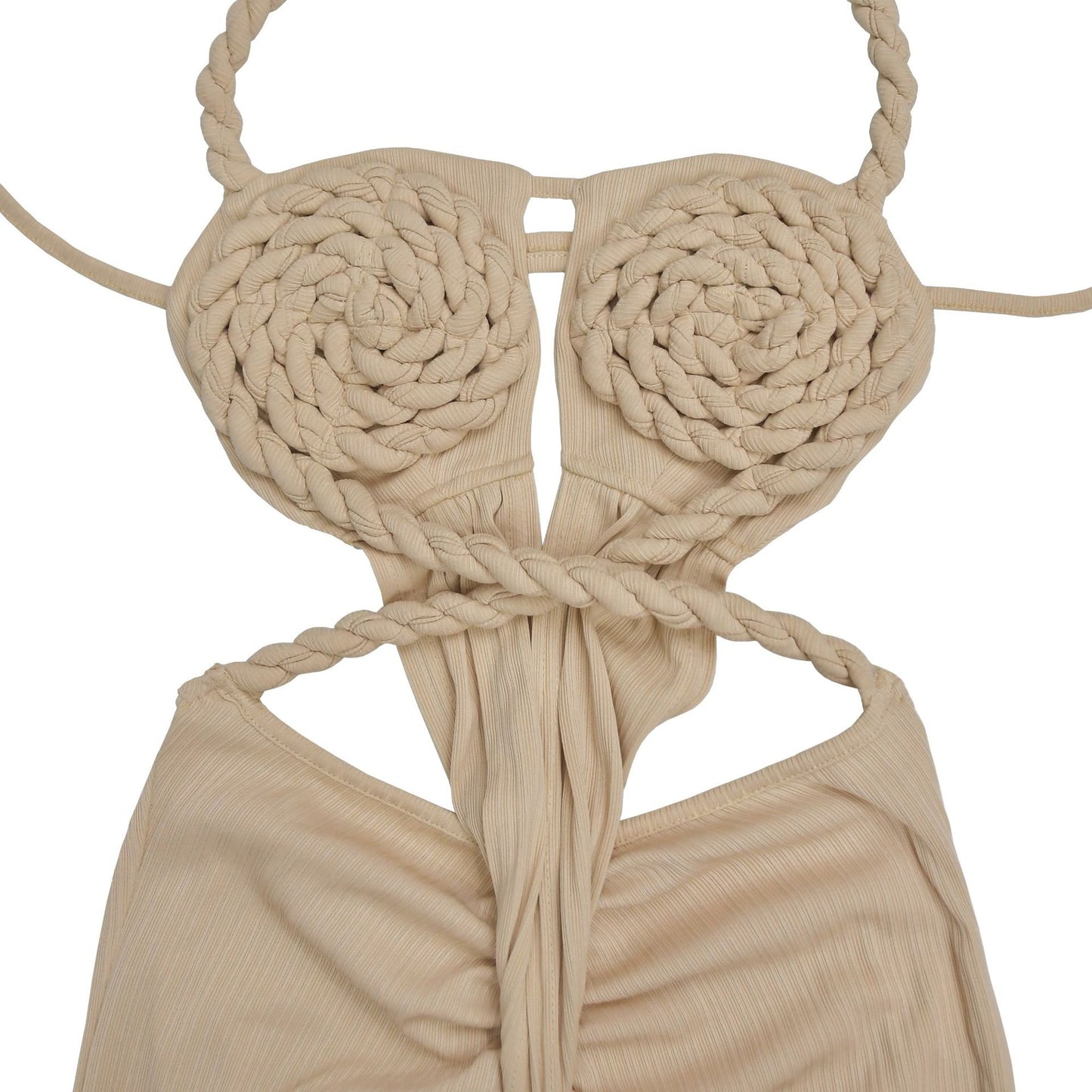 GLCMYAYA Women Halter Neck Knit Ribbed Ruched Stacked Jumpsuits 2025 Summer Vacation Beach Romper Playsuit One Piece Set Outfits