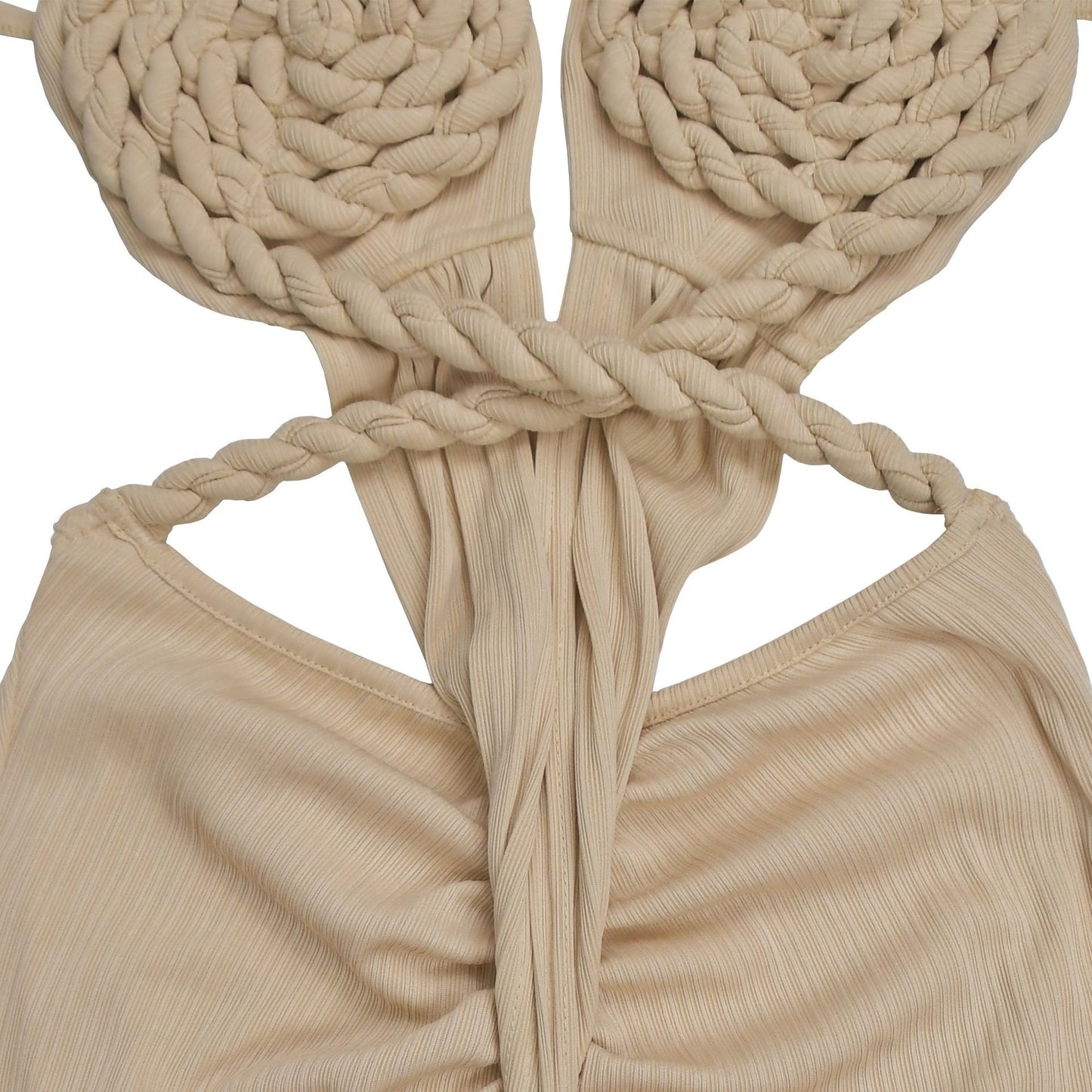 GLCMYAYA Women Halter Neck Knit Ribbed Ruched Stacked Jumpsuits 2025 Summer Vacation Beach Romper Playsuit One Piece Set Outfits