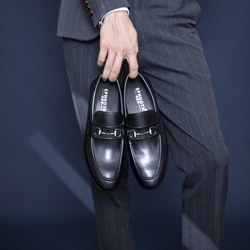 Men's Handmade Cowhide Leather Business Shoes – Horse-Bit Buckle Formal Dress Footwear