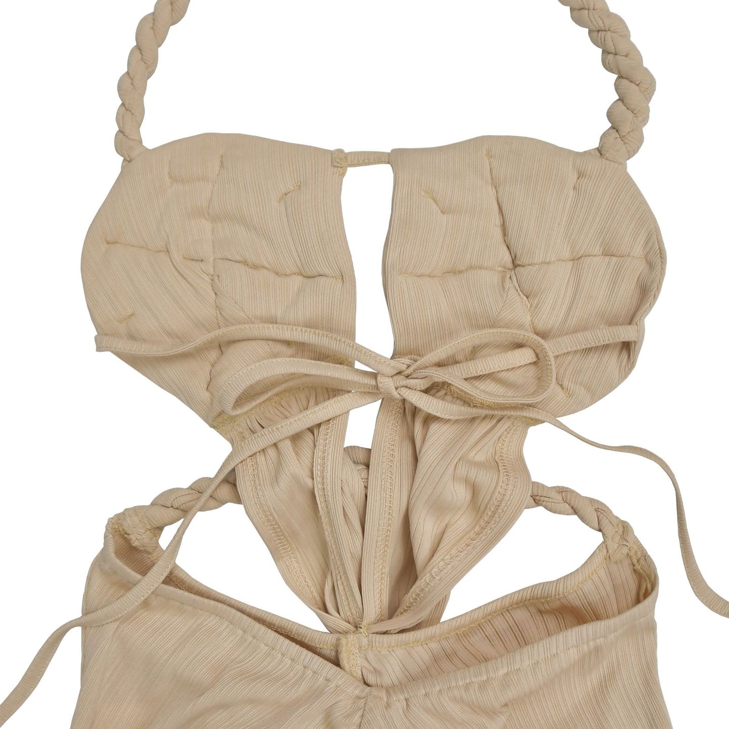 GLCMYAYA Women Halter Neck Knit Ribbed Ruched Stacked Jumpsuits 2025 Summer Vacation Beach Romper Playsuit One Piece Set Outfits