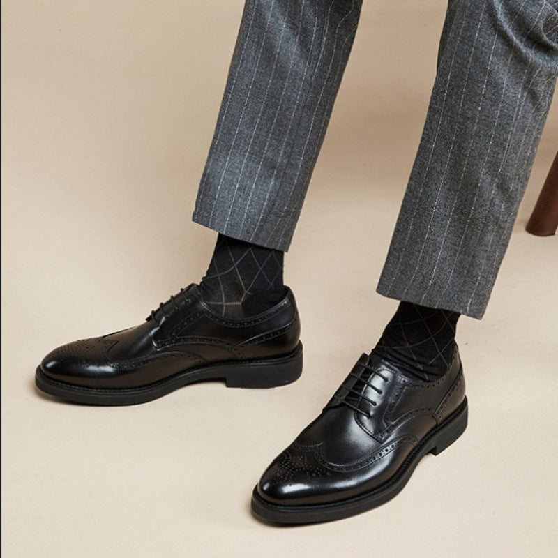 Men's Breathable Leather Shoes Black Soft Leather Soft Bottom Spring And Autumn Best Man Men's Business Formal Wear Casual Shoe