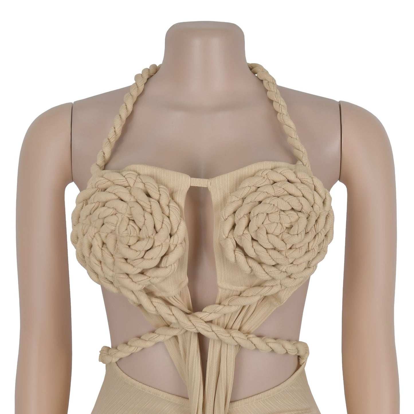 GLCMYAYA Women Halter Neck Knit Ribbed Ruched Stacked Jumpsuits 2025 Summer Vacation Beach Romper Playsuit One Piece Set Outfits