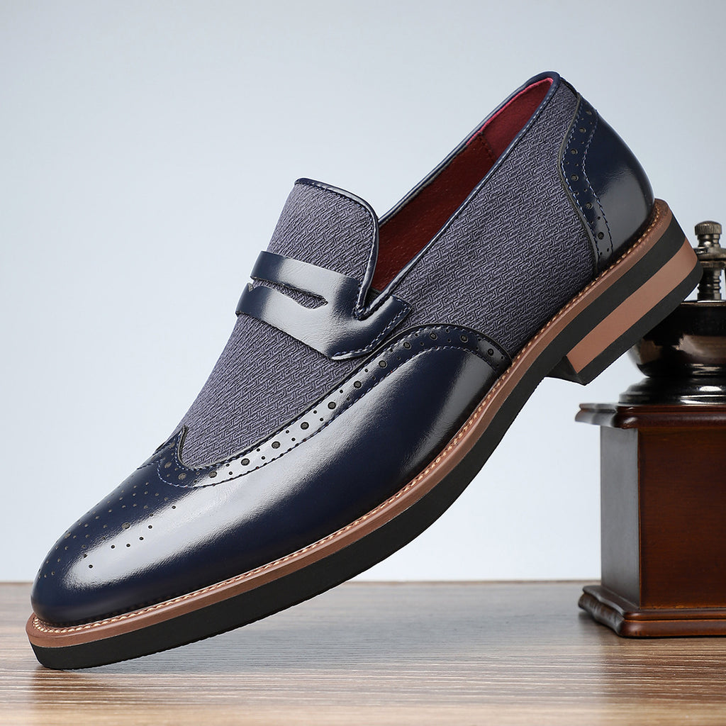 Men's British Style Casual PU Leather Shoes – Color Block Design | Sizes 39–48