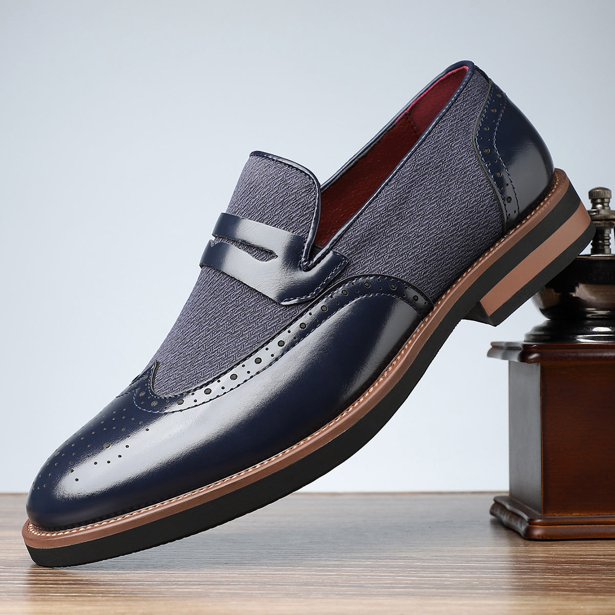 Men's British Style Casual PU Leather Shoes – Color Block Design | Sizes 39–48