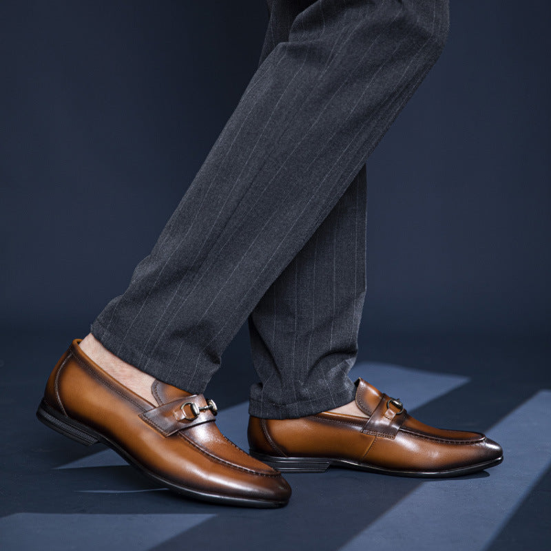 Men's Handmade Cowhide Leather Business Shoes – Horse-Bit Buckle Formal Dress Footwear