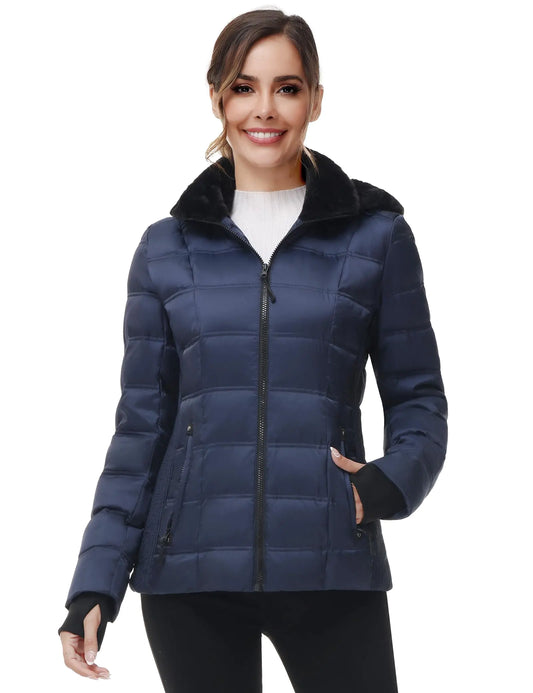 ANOTHER CHOICE Womens Down Jacket Warm Winter Jacket for Women with HoodNavyL