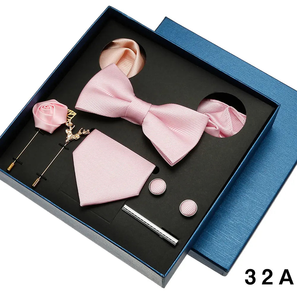 Luxury Tie Set For Men Solid Color Necktie Pocket Square Brooch Cufflinks Gift Box Wedding Business 8pcs Mens Neck Tie Accessory