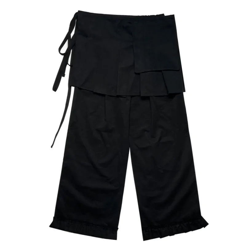 KUSAHIKI Retro Street Causal Irregular Two Piece Detachable Spicy Girl Skirt Pants