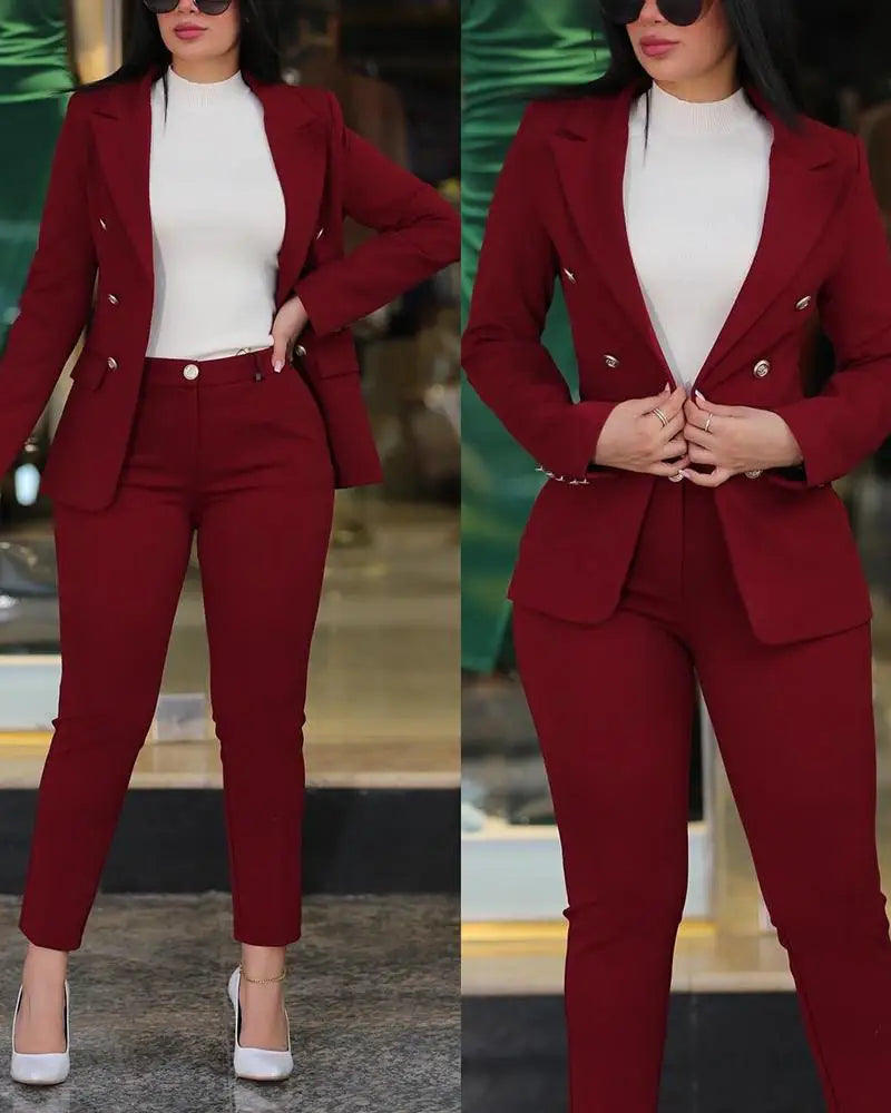 Women Blazer Suits Two 2 Pcs Sale Casual Slim Button Blazer Coats& Button Fitness Slim Full Blazer Pant Sets NMD-20250306003