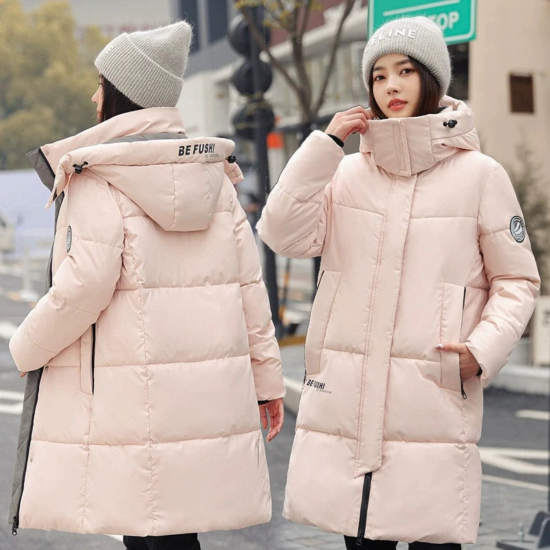 Women'S Winter Down Cotton Jacket 2025 New Warm Thicken Cotton Padded Jacket Korean Loose Plus Size Parkas Outwear Long Coat