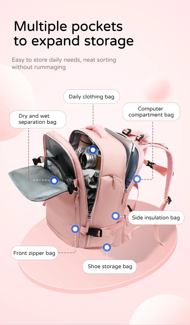 Classic Waterproof Large capacity Women Backpack USB Charging Laptop Backpack Fashion Dry Wet separation Travel Backpack Men Bag