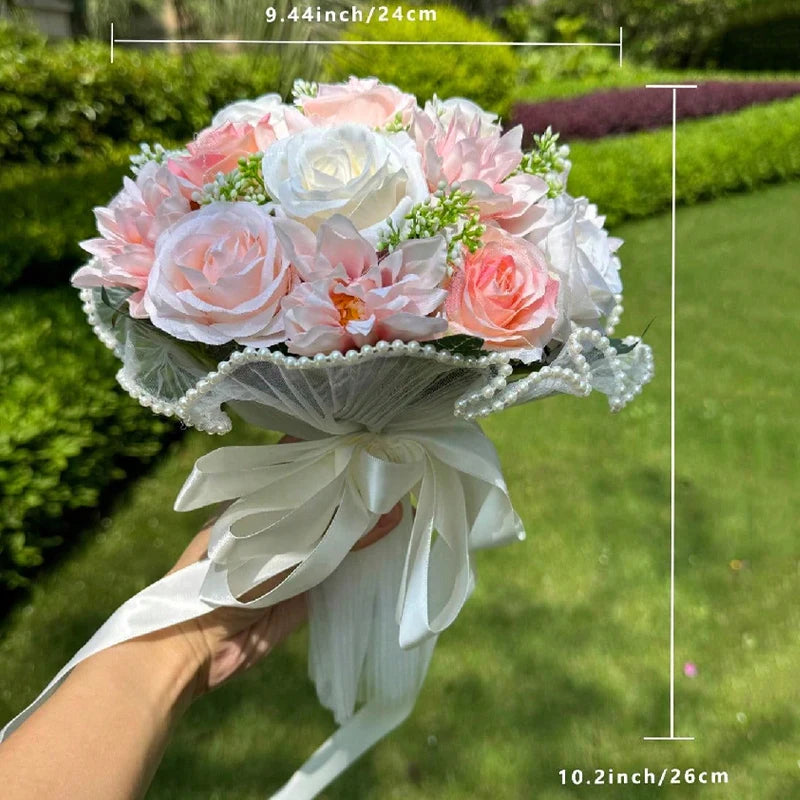 1PC White Rose Bouquets for Bride Bridesmaid Bouquets Wedding Tossing Bouquet photography props Ball Party Valentine's Day Gift