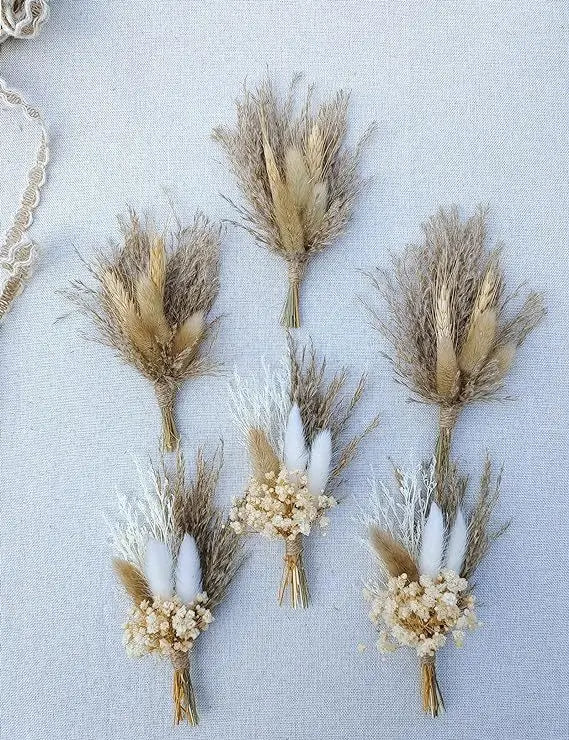 6pcs Mini Dried Flower Bouquet Bohemian Wedding Pampas Rabbit Tail Grass Bridesmaid Flowers Wedding Party Decoration Home Decor