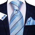 Hi-Tie Striped Burgundy Blue Black Men Elegant Necktie Handkerchief Cufflinks 3PCS Set Fashion Classic Silk Luxury Tie for Man