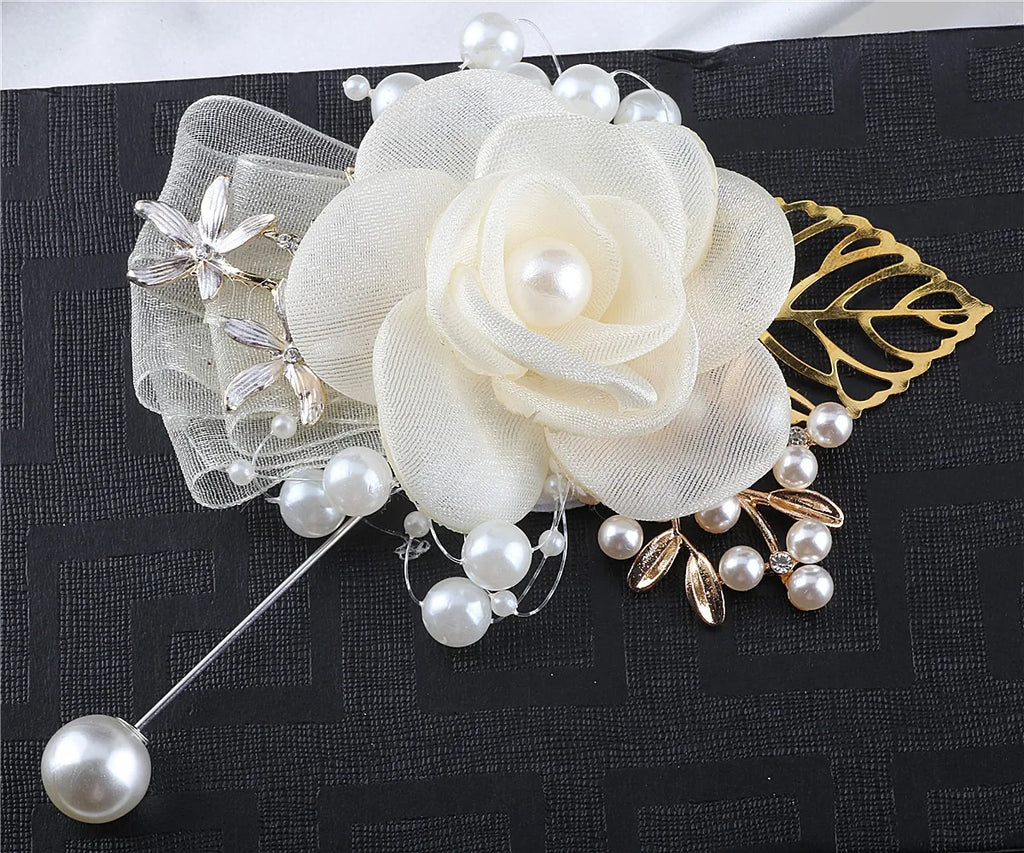 Artifical Rose Flowers Pearl Beaded Wrist Flower Ivory Flowers Bridesmaid Mensuit Marriage Wedding Accessories