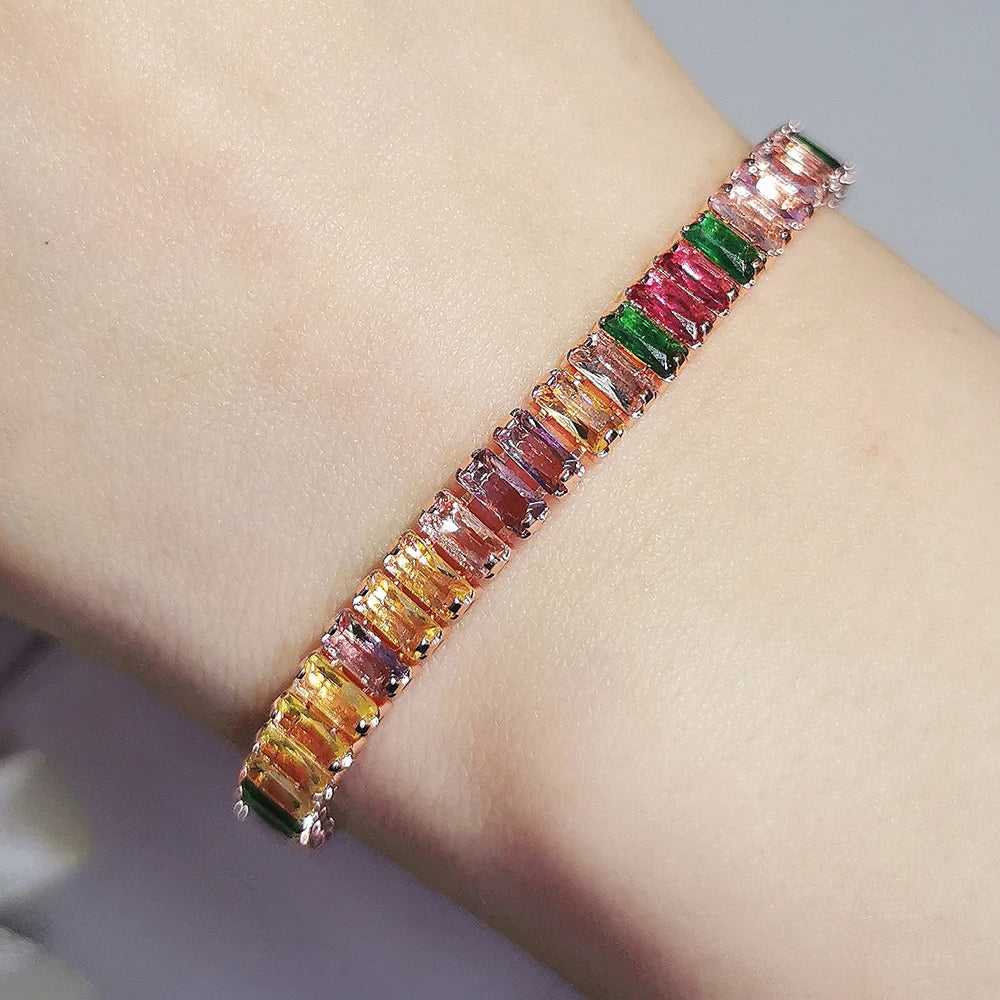 2024 New Arrival Colorful  Rose Gold Silver Color Tennis Bracelet Adjustable for Women Party Gift Jewelry Wholesale S7193