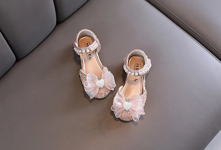 New Children Sandals Rhinestone Bow Wedding Princess Girls Sandal Party Dance Baby Student Flats Kids Performance Shoes H251