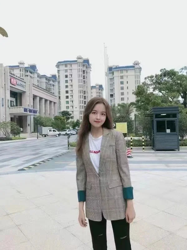 New Fashion Business Interview Plaid Suits Women Work Office Ladies Long Sleeve Spring Casual Blazer