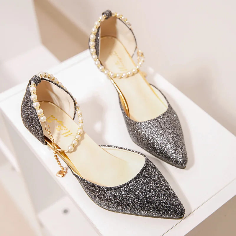 Trend Pointed Toe Wedding Bride High Heels Shoes Female Party Mules Elegant Women Pumps Designer Shoes Sexy Dress Shoes
