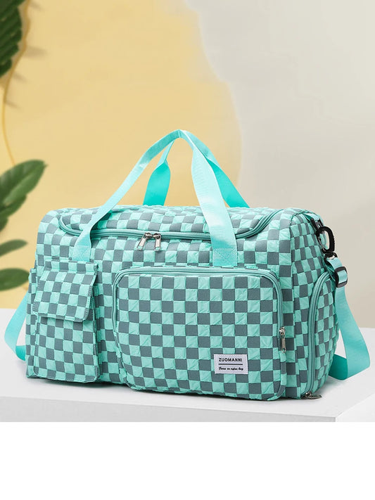 Stylish Checkerboard Pattern Design Large Capacity Duffle Travel Bag, Portable Sports Gym Bag, Weekender Overnight Bag