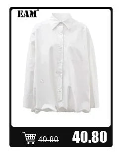 [EAM] Women Beige Irregular Hem Buckle Long Elegant Blazer New Lapel Long Sleeve Jacket Fashion Tide Spring Autumn 2025 CPDB133