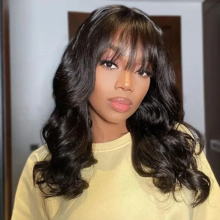 BPHW 12A Body Wave Wig With Bangs 30 inches Body Wave Human Hair Wigs 180% Density Fringe Remy Full Machine Made Wig For Women