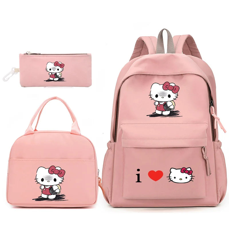 3pcs/Set Hello Kitty Backpack with Lunch Bag for Teenagers Student School Bags Casual Comfortable Travel Set