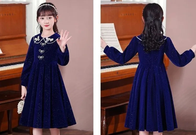 Girls' 2025 Spring New Arrival Long Sleeve Sweet Princess Gown - Trending Chic Dress for Big Kids 4-12 Years Old