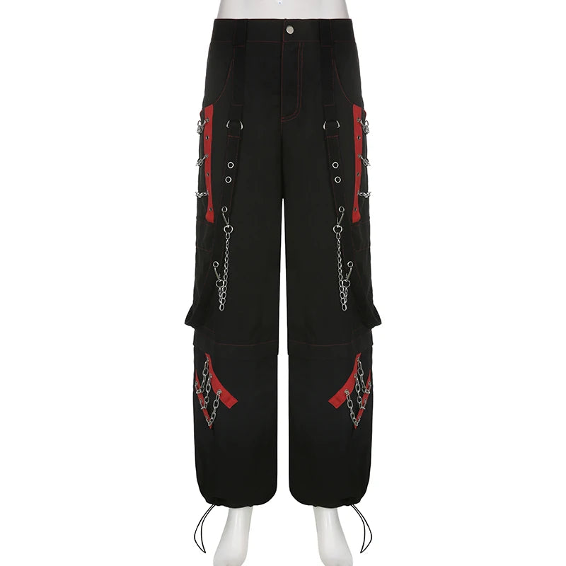 SUCHCUTE Gothic Bandage Chain Women Pants Hip Hop Fairycore Vintage Trousers Punk Style Egirl Casual Streetwear Baggy Cloths 90s